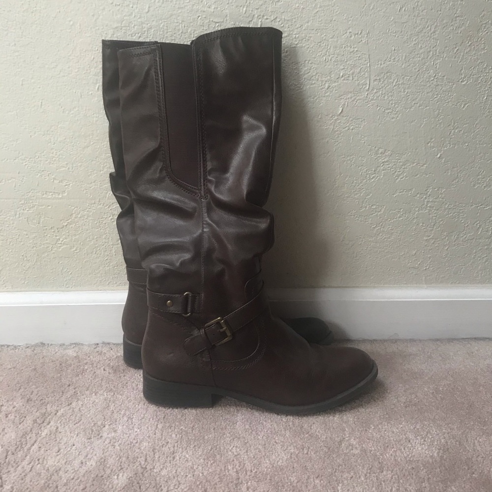 Women’s Knee High Brown Boots Faux-Leather 10